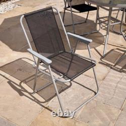 6 Piece Garden Patio Furniture Set Glass Top Table 4 Folding Chairs Parasol