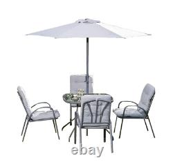 6 Piece Garden Patio Furniture Sets 4 Chairs and Parasol Table Padded Cushions