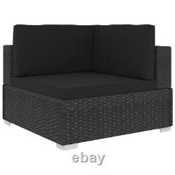 6 Piece Outdoor Garden Patio Black Poly Rattan Lounge Corner Furniture Set Chair