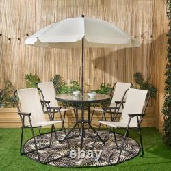 6 Piece Patio Set Garden Furniture Table Chairs Parasol Foldable Outdoor Dining