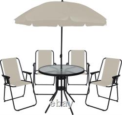 6 Piece Patio Set Garden Furniture Table Chairs Parasol Foldable Outdoor Dining