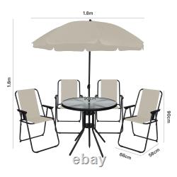 6 Piece Patio Set Garden Furniture Table Chairs Parasol Foldable Outdoor Dining