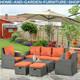 6 Piece Rattan Garden Furniture Set With Sofas Footstools & Table Outdoor Patio