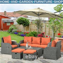 6 Piece Rattan Garden Furniture Set with Sofas Footstools & Table Outdoor Patio