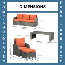 6 Piece Rattan Garden Furniture Set with Sofas Footstools & Table Outdoor Patio