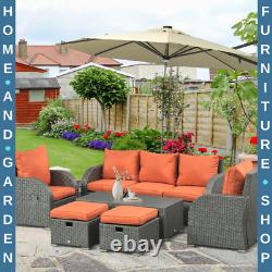 6 Piece Rattan Garden Furniture Set with Sofas Footstools & Table Outdoor Patio