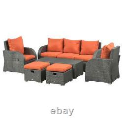 6 Piece Rattan Garden Furniture Set with Sofas Footstools & Table Outdoor Patio
