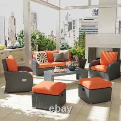 6 Piece Rattan Garden Furniture Set with Sofas Footstools & Table Outdoor Patio
