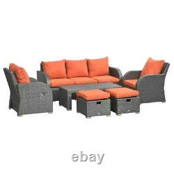 6 Piece Rattan Garden Furniture Set with Sofas Footstools & Table Outdoor Patio