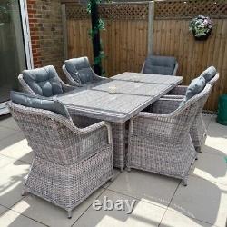 6 Seater Garden Dining Table and Chairs Outdoor Patio Furniture Set Cushions