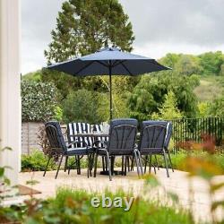 6 Seater Garden Furniture Metal Table Dining Set Outdoor Patio Seating Navy Blue