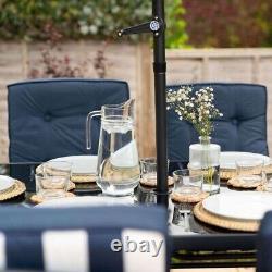 6 Seater Garden Furniture Metal Table Dining Set Outdoor Patio Seating Navy Blue