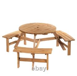 6 Seater Garden Furniture Set Round Table And 3 Bench Seats Outdoor Patio Wooden