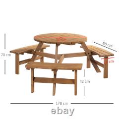 6 Seater Garden Furniture Set Round Table And 3 Bench Seats Outdoor Patio Wooden