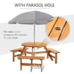 6 Seater Garden Furniture Set Round Table And 3 Bench Seats Outdoor Patio Wooden