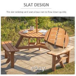 6 Seater Garden Furniture Set Round Table And 3 Bench Seats Outdoor Patio Wooden