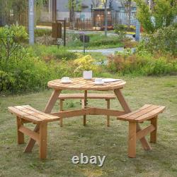 6 Seater Garden Furniture Set Round Table And 3 Bench Seats Outdoor Patio Wooden