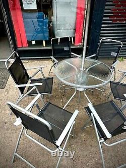 6 Seater Garden Furniture Set Table and Chairs Patio Set Black Silver