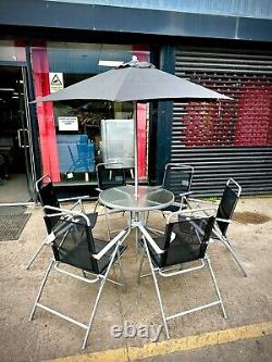 6 Seater Garden Furniture Set Table and Chairs Patio Set Black Silver