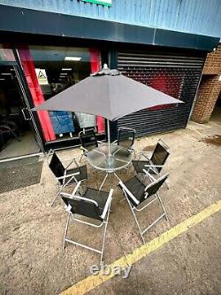 6 Seater Garden Furniture Set Table and Chairs Patio Set Black Silver