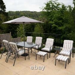 6 Seater Metal Dining Set Parasol Garden Furniture Outdoor Patio Seating Grey