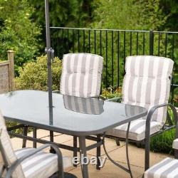 6 Seater Metal Dining Set Parasol Garden Furniture Outdoor Patio Seating Grey