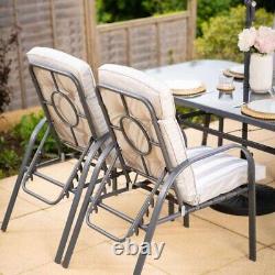 6 Seater Metal Dining Set Parasol Garden Furniture Outdoor Patio Seating Grey