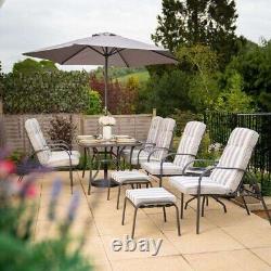 6 Seater Metal Dining Set Parasol Garden Furniture Outdoor Patio Seating Grey