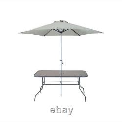 6 Seater Metal Dining Set Parasol Garden Furniture Outdoor Patio Stripe Grey