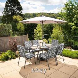 6 Seater Metal Garden Furniture Chairs Table Dining Set Outdoor Patio Grey Seats