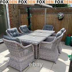 6 Seater Patio Rattan Wicker Dining Table Set Garden Furniture Chair Set Glass