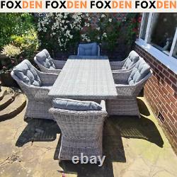 6 Seater Patio Rattan Wicker Dining Table Set Garden Furniture Chair Set Glass