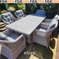 6 Seater Patio Rattan Wicker Dining Table Set Garden Furniture Chair Set Glass