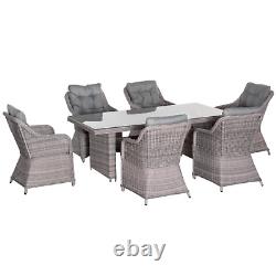 6 Seater Patio Rattan Wicker Dining Table Set Garden Furniture Chair Set Glass