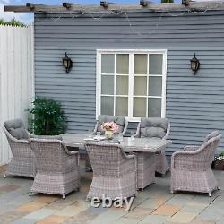 6 Seater Patio Rattan Wicker Dining Table Set Garden Furniture Chair Set Glass