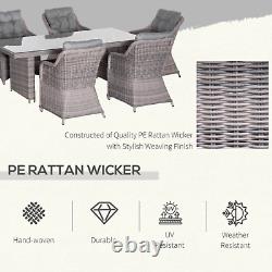 6 Seater Patio Rattan Wicker Dining Table Set Garden Furniture Chair Set Glass