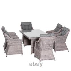 6 Seater Patio Rattan Wicker Dining Table Set Garden Furniture Chair Set Glass