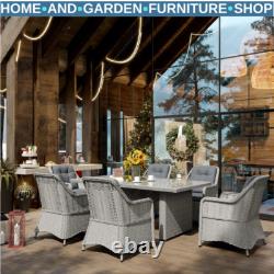 6 Seater Rattan Dining Set Round Garden Furniture with Cushions Patio Table Chairs