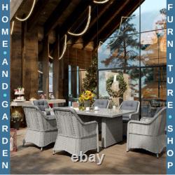 6 Seater Rattan Dining Set Round Garden Furniture with Cushions Patio Table Chairs