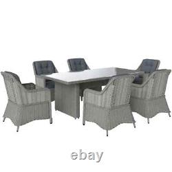 6 Seater Rattan Dining Set Round Garden Furniture with Cushions Patio Table Chairs