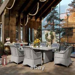 6 Seater Rattan Dining Set Round Garden Furniture with Cushions Patio Table Chairs