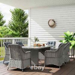 6 Seater Rattan Dining Set Round Garden Furniture with Cushions Patio Table Chairs