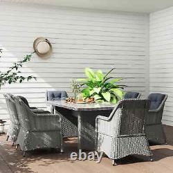 6 Seater Rattan Dining Set Round Garden Furniture with Cushions Patio Table Chairs