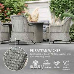 6 Seater Rattan Dining Set Round Garden Furniture with Cushions Patio Table Chairs