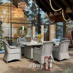 6 Seater Rattan Dining Set Round Garden Furniture with Cushions Patio Table Chairs