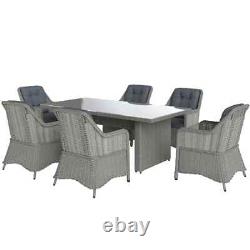 6 Seater Rattan Dining Set Round Garden Furniture with Cushions Patio Table Chairs