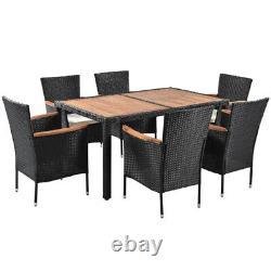 6 Seater Rattan Garden Furniture Set Dining Table Chair Stackable Cushions Patio