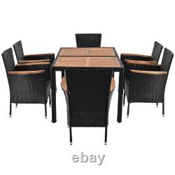 6 Seater Rattan Garden Furniture Set Dining Table Chair Stackable Cushions Patio
