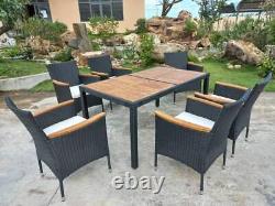 6 Seater Rattan Garden Furniture Set Dining Table Chair Stackable Cushions Patio