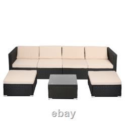 6 Seater Rattan Garden Furniture Set Patio Lounge Sofas with Table Stools Outdoor